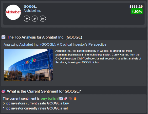 A showcase article will be the first article you see when you navigate to a stock rating screen