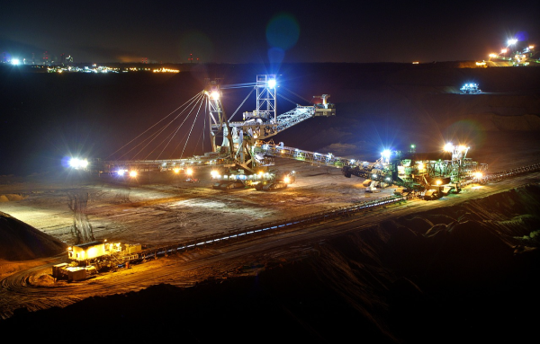 Open pit mining at night