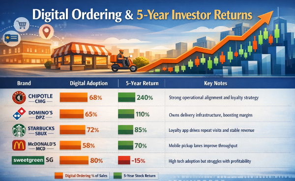 Restaurant digital ordering versus 5-year stock return
