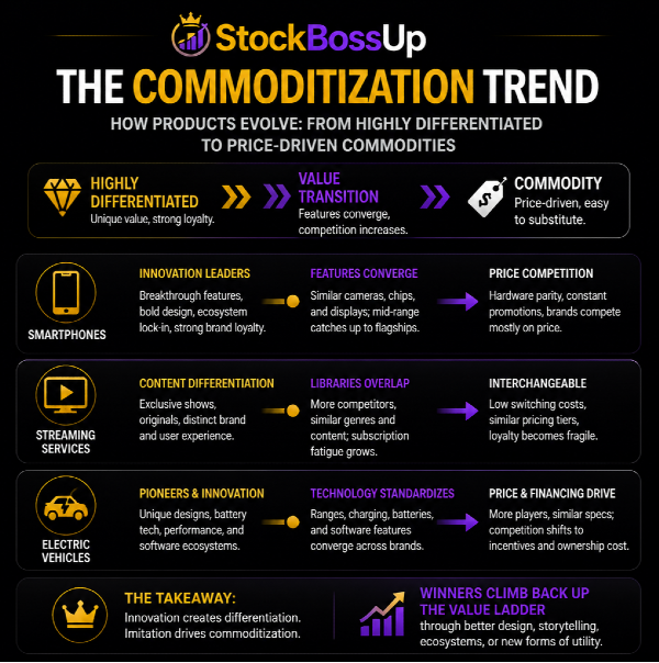 Products that were differentiated and now sliding toward commoditization